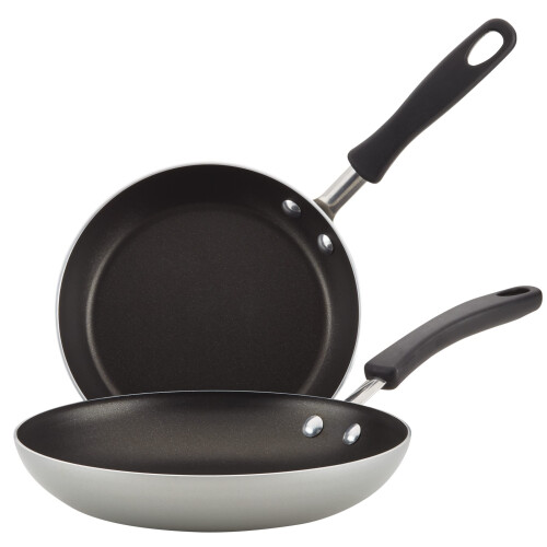 Farberware Conjunto de frigideiras/frigideiras antiaderentes Farberware Cookstart DiamondMax, seguro para mquina de lavar loua, 8,25 e 10 polegadas, prata