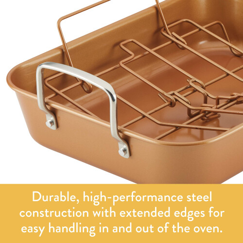Torradeira / assadeira antiaderente Ayesha Curry com rack - 11 x 15 polegadas marrom 2