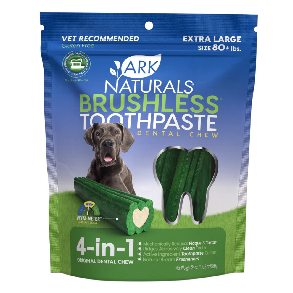 Ark Naturals Brushless Toothpaste Dog Dental Chews for Extra Large Breeds Freshens Breath Unique Texture Helps Reduce Plaque & Tartar 24oz 1