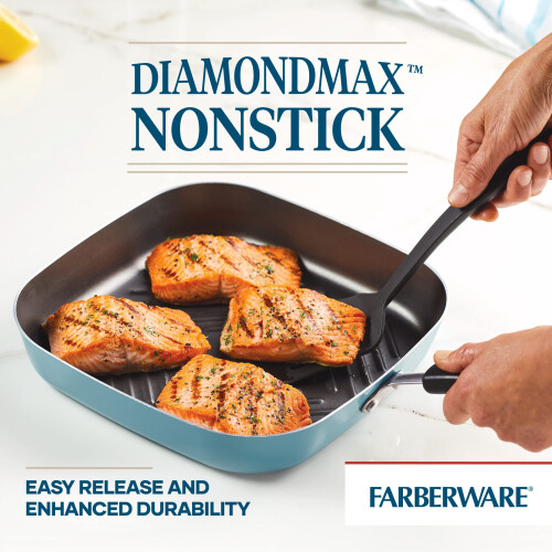 Farberware Farberware Cookstart DiamondMax Antiaderente Square Deep Grill Pan/Griddle Seguro para mquina de lavar loua 11 polegadas - Aqua 1