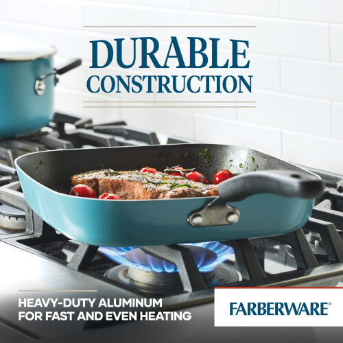 Farberware Farberware Cookstart DiamondMax Antiaderente Square Deep Grill Pan/Griddle Seguro para mquina de lavar loua 11 polegadas - Aqua 2