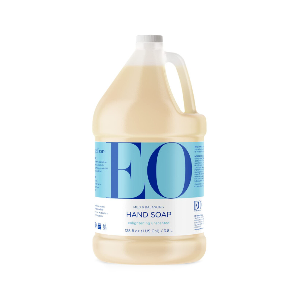 Eo Liquid Hand Soap Refill 1 Gallon Unscented Organic Plant-Based Gentle Cleanser With Pure Essential Oils
