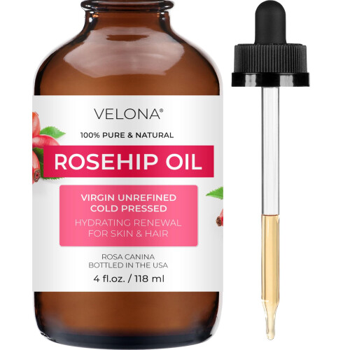 Velona Rosehip Oil 4 fl oz - 100% Pure Carrier Oil, Unrefined Cold-Pressed, Hexane-Free - Moisturizing for Face, Hair & Body - B08QSD389S