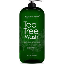 MAJESTIC PURE Teebaum-Krperwaschgel formuliert zur Bekmpfung trockener, schuppiger Haut beruhigt, nhrt und befeuchtet gereizte, rissige Proble