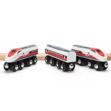 Maxim Enterprise Inc. Trem-bala de madeira Conjunto de trem de madeira com 2 motores modernos, 1 carro de passageiros elegante com conectores mag