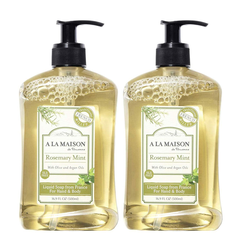 A La Maison French Liquid Hand Soap Rosemary Mint - Natural Hand Wash Made With Essential Oils - Biodegradable Plant-Based Vegan Cruelty-Free