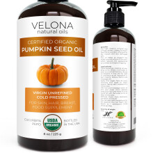 velona Pumpaolja USDA Certifierad Ekologisk - 8 fl oz | 100% Ren och Naturlig Bärarolja | Ofiltrerad, Kallpressad