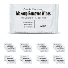 World Amenities - Bulk Makeup Remover Wipes | 50 Tl | Individuelt indpakket sknsom rensende alkoholfri - alle hudtyper - E-vitamin - 100 % gena