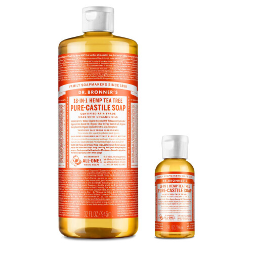 Dr Bronner's Tekut mdlo Dr. Bronnera - Tea Tree Bundle. 32 oz. Lhev a 2 oz. Cestovn lhev