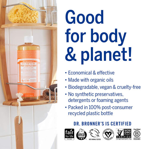 Dr Bronner's Tekut mdlo Dr. Bronnera - Tea Tree Bundle. 32 oz. Lhev a 2 oz. Cestovn lhev 2