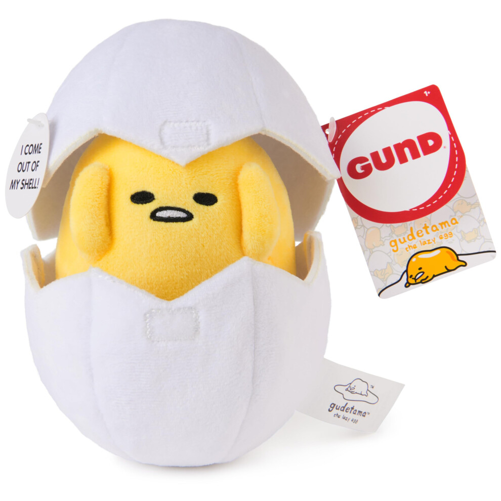 Gund Sanrio Gudetama The Lazy Egg Stuffed Animal, Gudetama In Eggshell Plush Toy For Ages 1 And Up, 5”