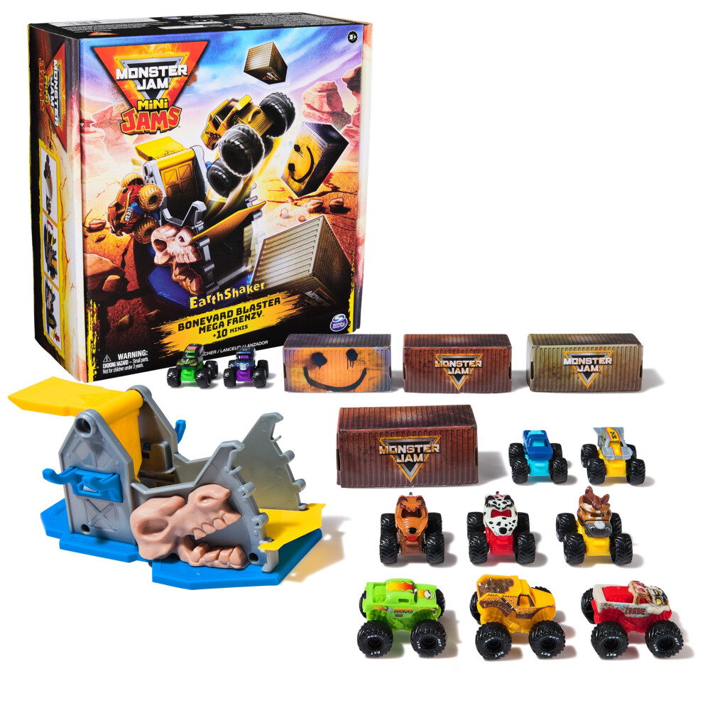 Monster Jam Mini Jams Earthshaker Boneyard Blaster Mega Frenzy Playset With 10 Mini Trucks Kids Toys For Ages 3 And Up