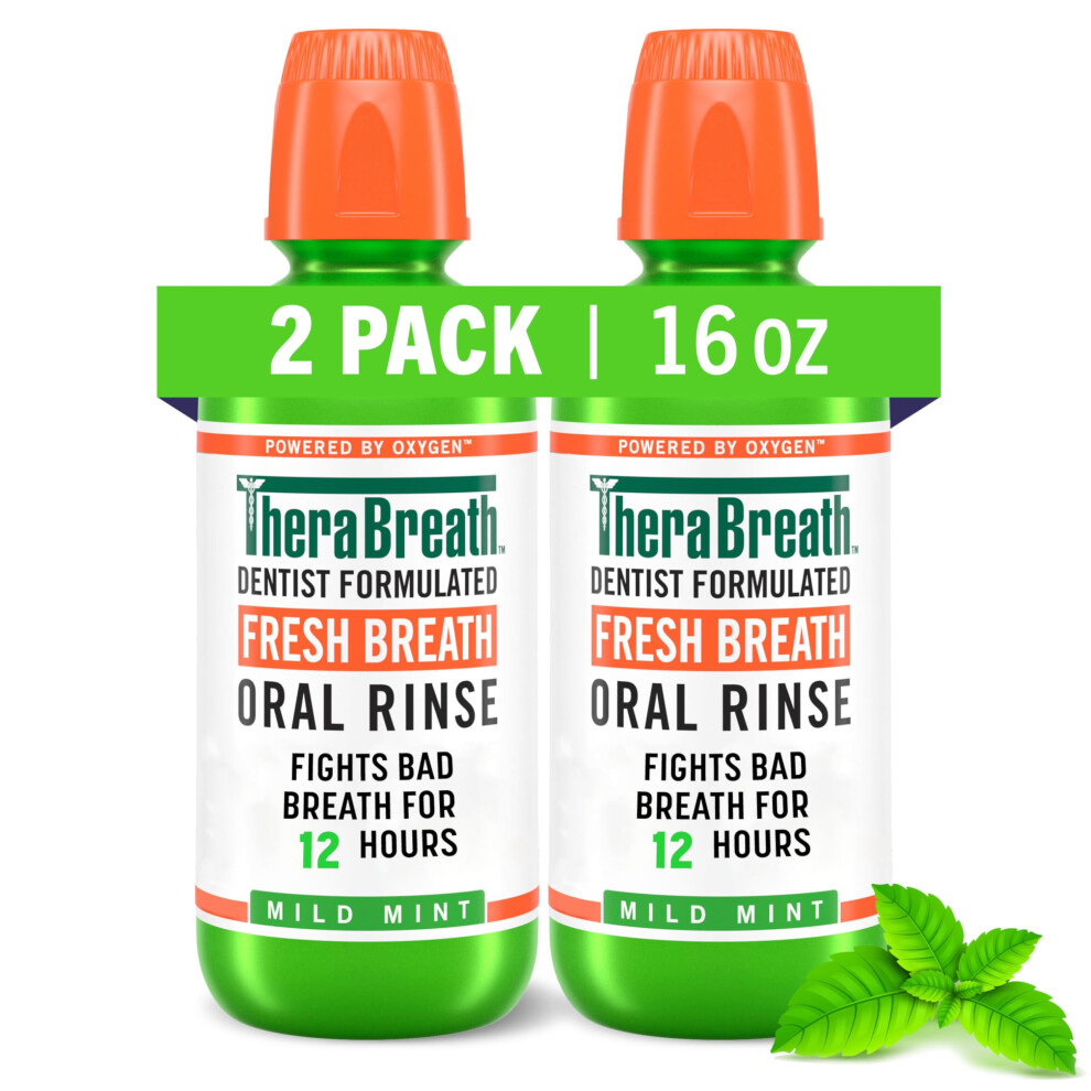 Therabreath Fresh Breath Mouthwash Mild Mint Flavor Alcohol-Free 16 Fl Oz (2-Pack)