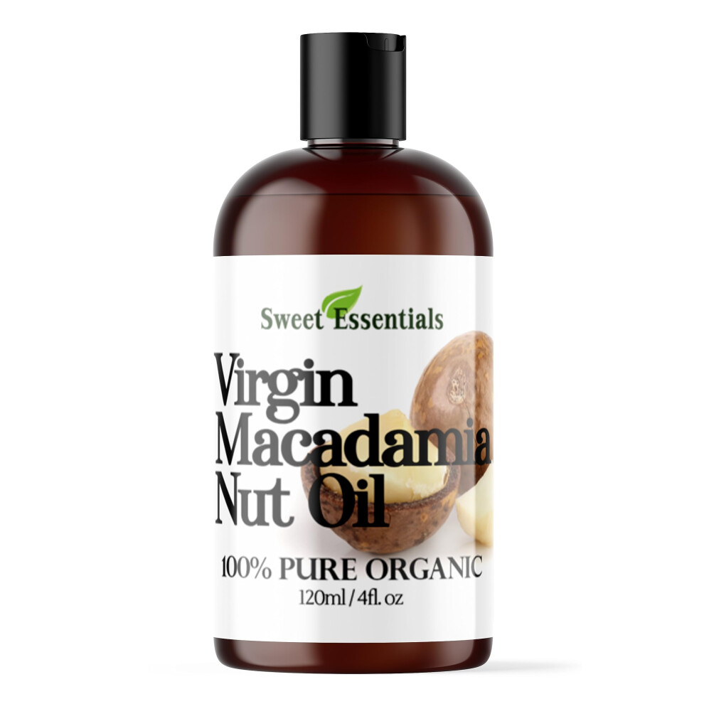 Sweet Essentials 100% Pure Cold Pressed Organic Virgin / Unrefined Macadamia Nut Oil - 4Oz - Imported From Italy - Offers Relief From Dry & Cracked Skin, Eczema, Baby