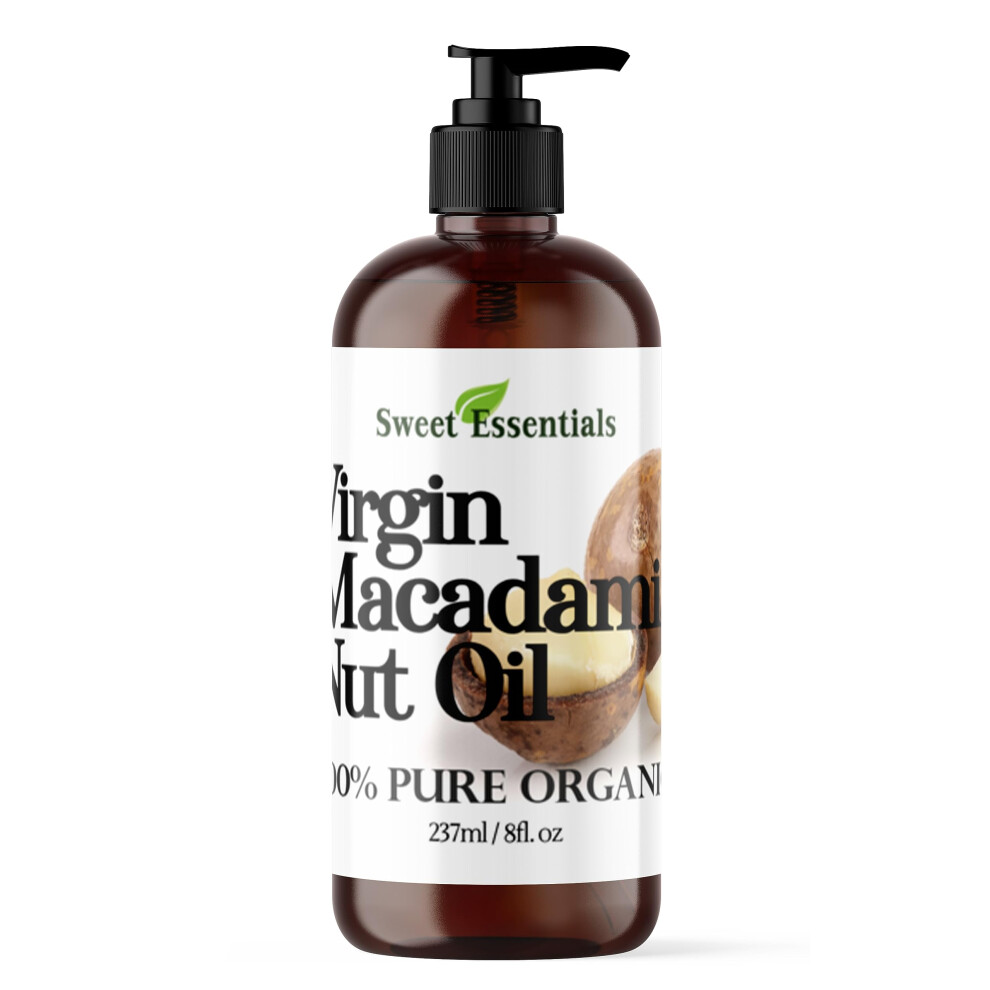 Sweet Essentials Organic Unrefined Macadamia Nut Oil | 8Oz Imported From Italy | 100% Pure | Food Grade | Offers Relief From Dry, Cracked Skin, Eczema, Psoriasis, Derm