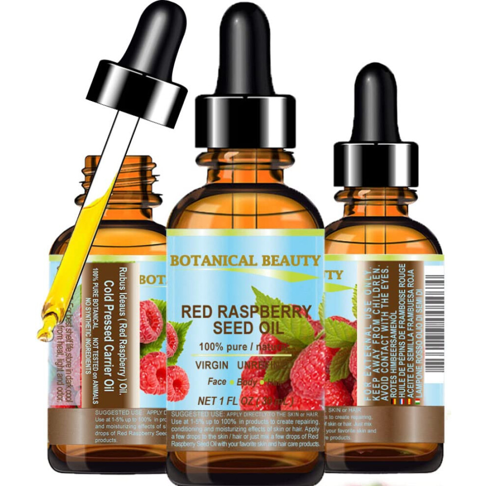 Botanical Beauty Red Raspberry Seed Oil 100% Pure Natural Virgin. Cold Pressed Undiluted Carrier Oil For Face Skin Hair Body And Nails 1 Fl.oz