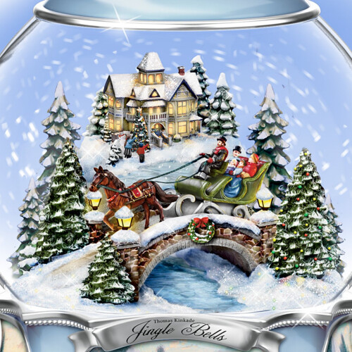Snowglobe Χριστουγέννων Thomas Kinkade Jingle Bells από την Bradford Exchange 1