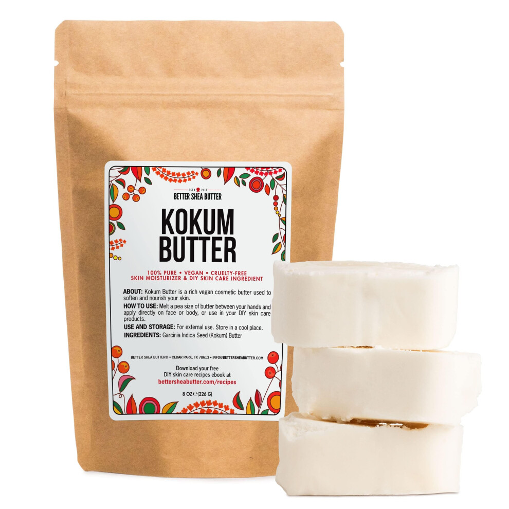 Better Shea Butter Raw Kokum Butter Unrefined - Body Butter Bar For Soap Making And Diy Butter Skin And Hair Products - Pure Unscented Skin But