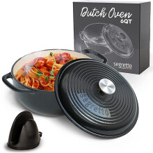 Segretto kookgerei gemailleerde gietijzeren Nederlandse oven met handvat 6 liter nero (zwart) gemailleerde gietijzeren Nederlandse oven 6qt | N