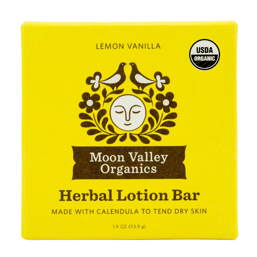 Bar De Lotion Herbes Biologiques Moon Valley Dans Le Citron Vanilla Moon Melt Bar Calendula Et Cromfrey Bree Guer Et Restaurer La Peau Gerc E A-image