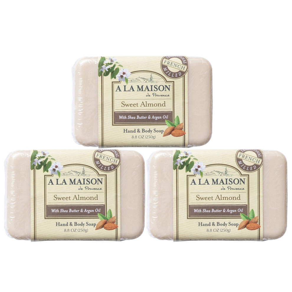 A La Maison Sweet Almond Bar Soap - Uses: Hand And Body, Triple Milled, Essential Oils, Biodegradable, Plant Based, Vegan, Cruelty-Free, Alcohol & Par