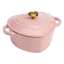 Paris Hilton Enameled Cast Iron Dutch Oven Heart-Shaped Pot with Lid  Dual Handles  Works on All Stovetops  Oven Safe to 500F  2-Quart  Pink