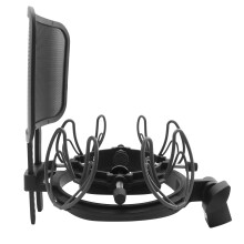 SUUNTOK Microphone Shock Mount with Pop Filter Universal Shock Stand for Microphones Size at 21-62mm Anti-Vibration Mic Holder Clip Compatible wi