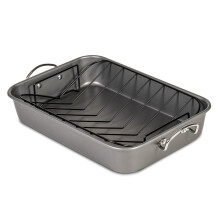 Glad braadpan anti-aanbak 11x15 - zware metalen bakvorm met rek - grote ovenrooster voor het bakken van kalkoenkip en groenten