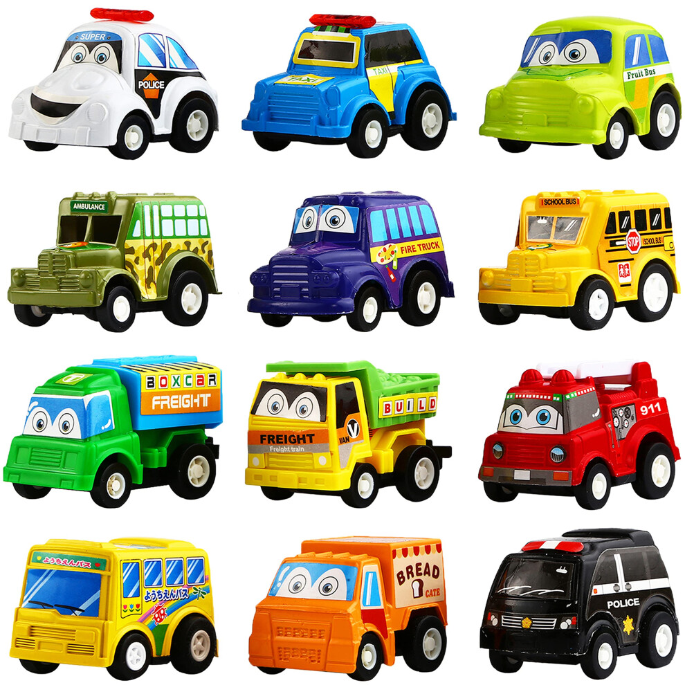 Funcorn Toys Pull Back Car 12 Pack Assortiment Mini Plastic Vehicle Set Pull Back Truck And Car Toys For Boys Kids Kids Toddler Party Favors Die-image