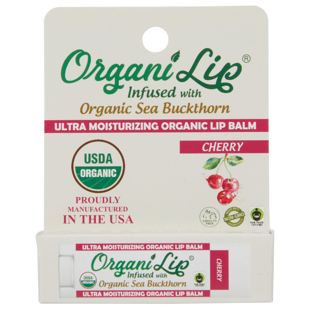 Organilip Organic Lip Balm Cherry Flavor Ultra Hydrating Lip Moisturizer For Cracked Or Dry Lips Infused With Organic Sea Buckthorn Oval Shap