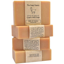 4 Goat Milk Soap Bars with Honey - Handmade in USA. All Natural Soap - Unscented Fragrance Free Fresh Goats Milk. Wonderful for Sensitive Skin