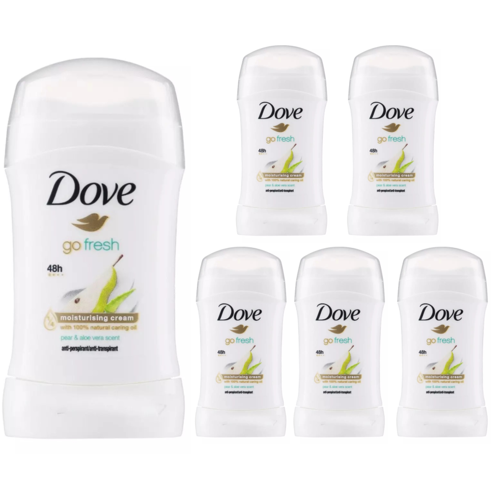6 x 40ml Dove Pear & Aloe Vera 48H Anti-Perspirant Deodorant Stick