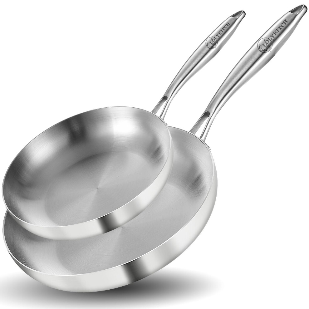 LOLYKITCH 10-12 Inch Tri-ply Stainless Steel Frying Pan Set Skillets Chef's Pan Induction Cooking Pans Dishwasher and Oven Safe Detachable Handle