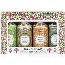 Set Regalo Sapone Liquido per Mani Mosaic, Set da Bagno Cucina, Olio d'Oliva + Cocco & Ibisco + Gardenia + Fiori d'Arancio, 4 x 24.6 fl oz