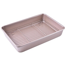 Bakeley Braadpan met Rek Rechthoekige Diepe Schotel Oven-BBQ Bakvormen voor Ovenbakken 13,78"" x 9,84"" x 2,36"" (Champagne Goud)