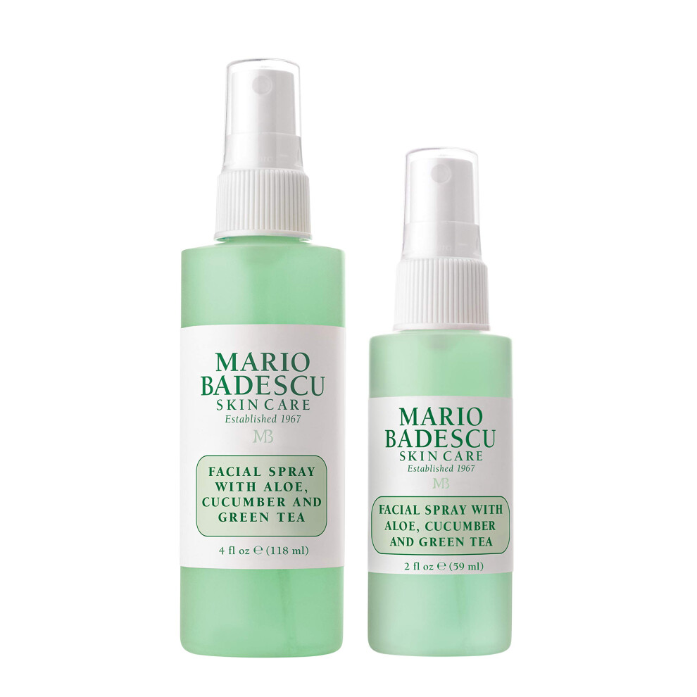 Mario Badescu Facial Spray with Aloe Cucumber and Green Tea for All Skin Types | Face Mist that Hydrates & Invigorates | 4 FL OZ & 2 FL OZ Combo