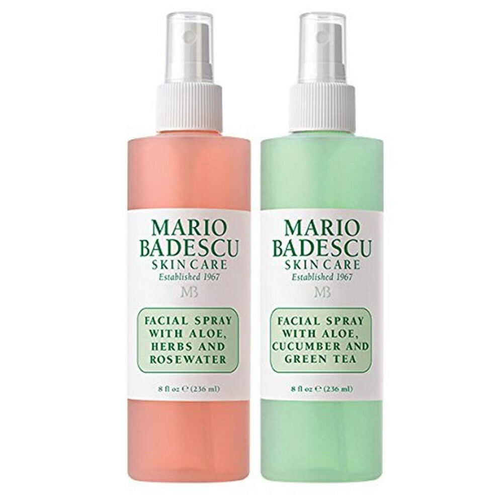 Mario Badescu Facial Spray Aloe  Rose Water and Cucumber - Green Tea Duo for Face  Neck or Hair  Cooling and Hydrating Face Mist for All Skin Typ