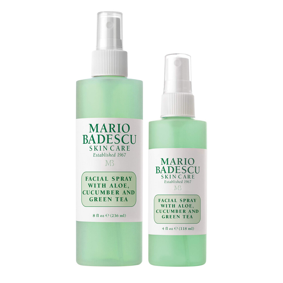 Mario Badescu Facial Spray with Aloe  Cucumber and Green Tea for All Skin Types | Face Mist that Hydrates & Invigorates | 8 FL OZ & 4 FL OZ Combo