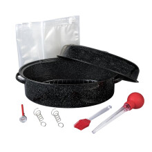 Granit Ware 19 i Oval Roaster Set (10st) inkluderar lock Rack 2-pack saltlakepsar ugn/grillsker ktt Termometer Turkiet Baster med silikonlampa