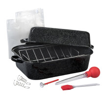 Granite Ware 25 lb Rechthoekige Braadslee Set (10 stuks), met Deksel, V-Rack, 2 zakken, Vlees Thermometer