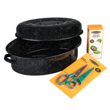 Granietwaren 4 -delige braadset -inclusief: 15 lb (18 in.) Email op staal bedekte ovaal rooster kruidschaar kruidmolen & stripper