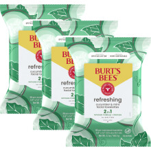 Burt's Bees Oblicejov ubrousky s okurkou a mtou pro vechny typy pleti Osveujc ubrousky na odlicovn a citen obliceje 30 ct. (3-balen)