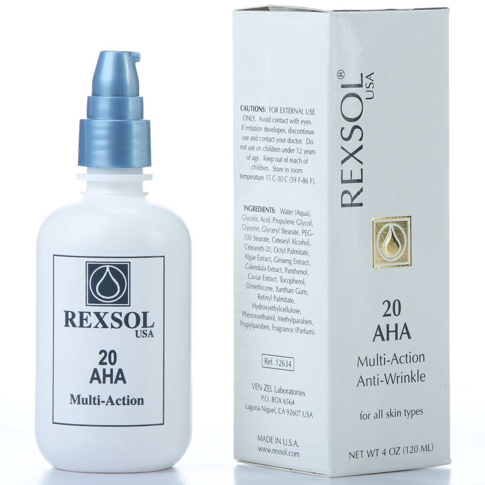 Rexsol Cream 20 Aha Multi-Action Anti-Wrinkle | With Vitamin E Algae Extract Ginseng Extract Calendula Extract Caviar Extract | Diminishes Ap
