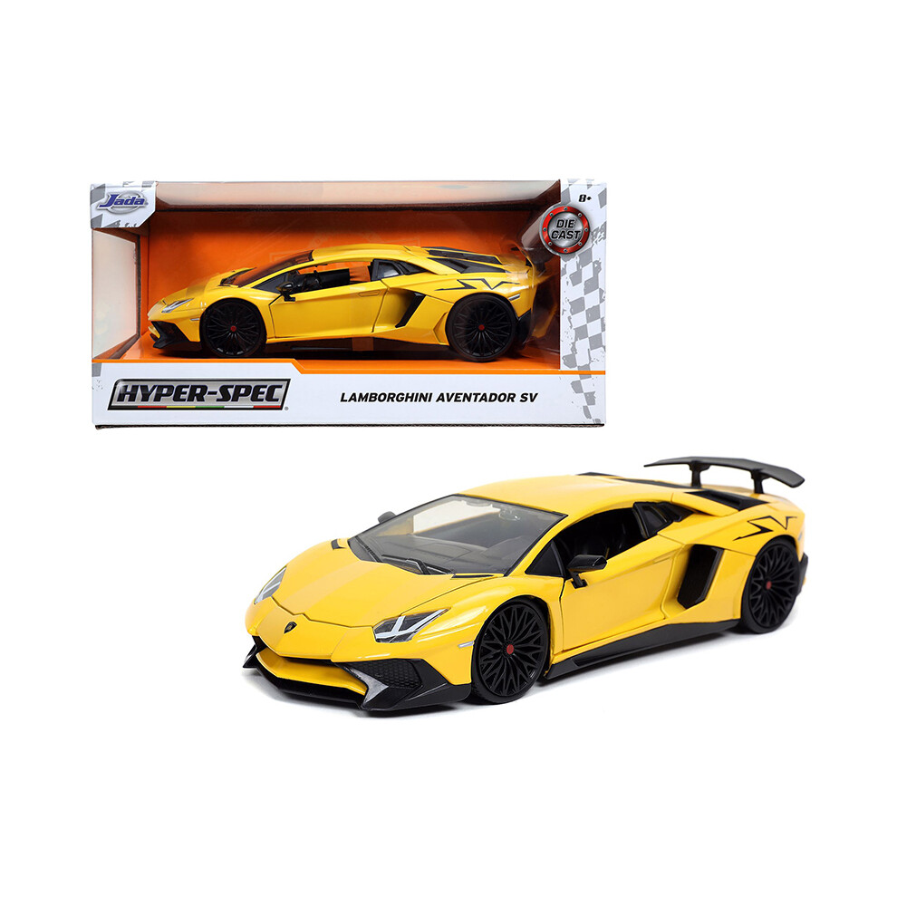Lamborghini Aventador Sv Yellow """" ""Hyper-Spec"" ""1/24 Diecast Model Car By Jada-image