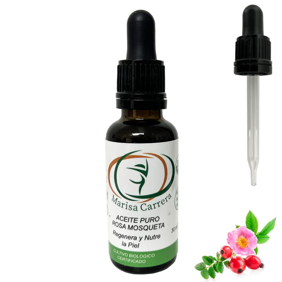 Marisa Carrera. 100% Certified Organic Growing Rosehip Oil/Aceite Puro De Rosa Mosqueta 30 Ml. / 1 Fl.oz.heals Dry Skin Fine Lines Acne Scars Eczema Psoriasi