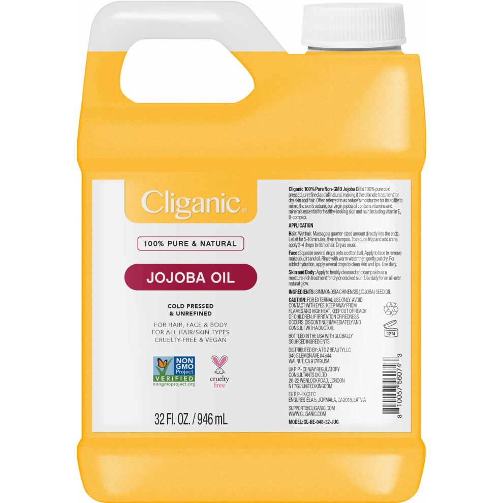 Cliganic Non-Gmo Jojoba Oil Bulk 32Oz 100% Pure
