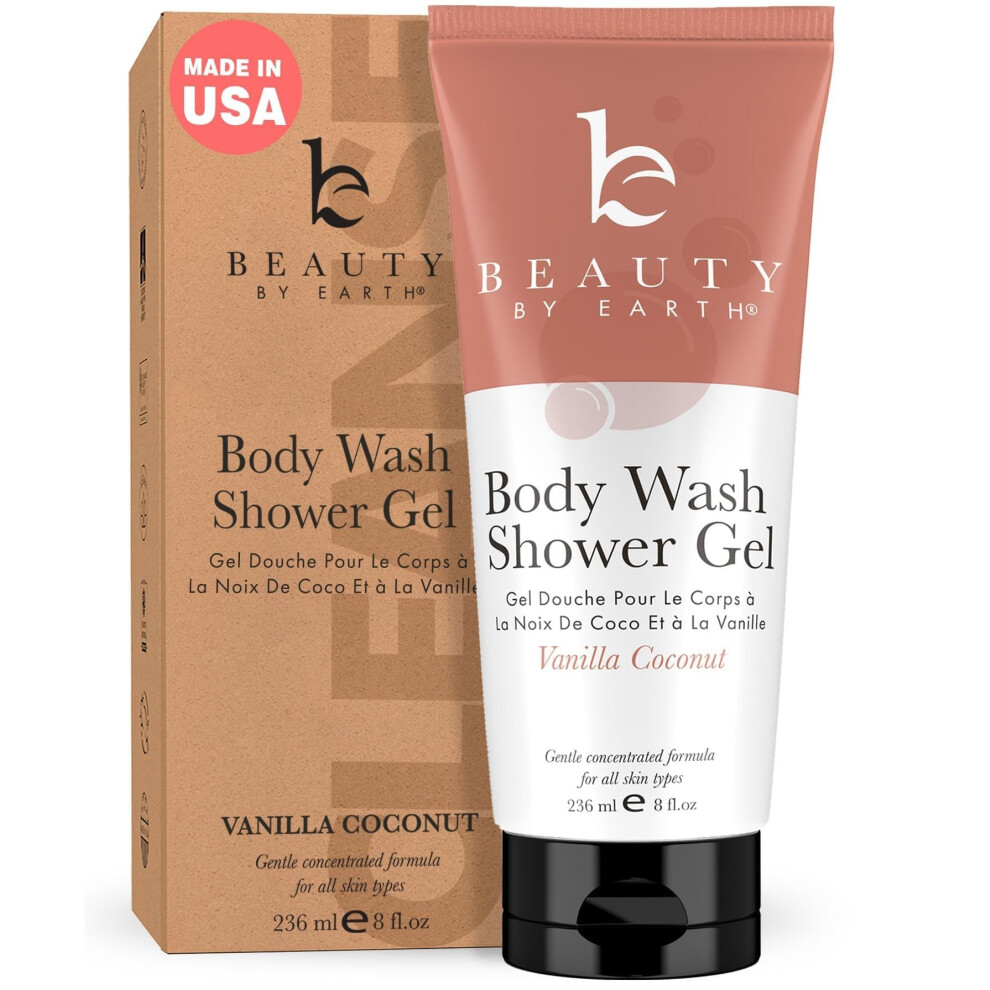 Beauty By Earth Vanilla Coconut Natural Shower Gel Body Wash - Usa Made With Organic Ingredients Moisturizing Natural Body Wash For Women Gentle & Non Toxic Da