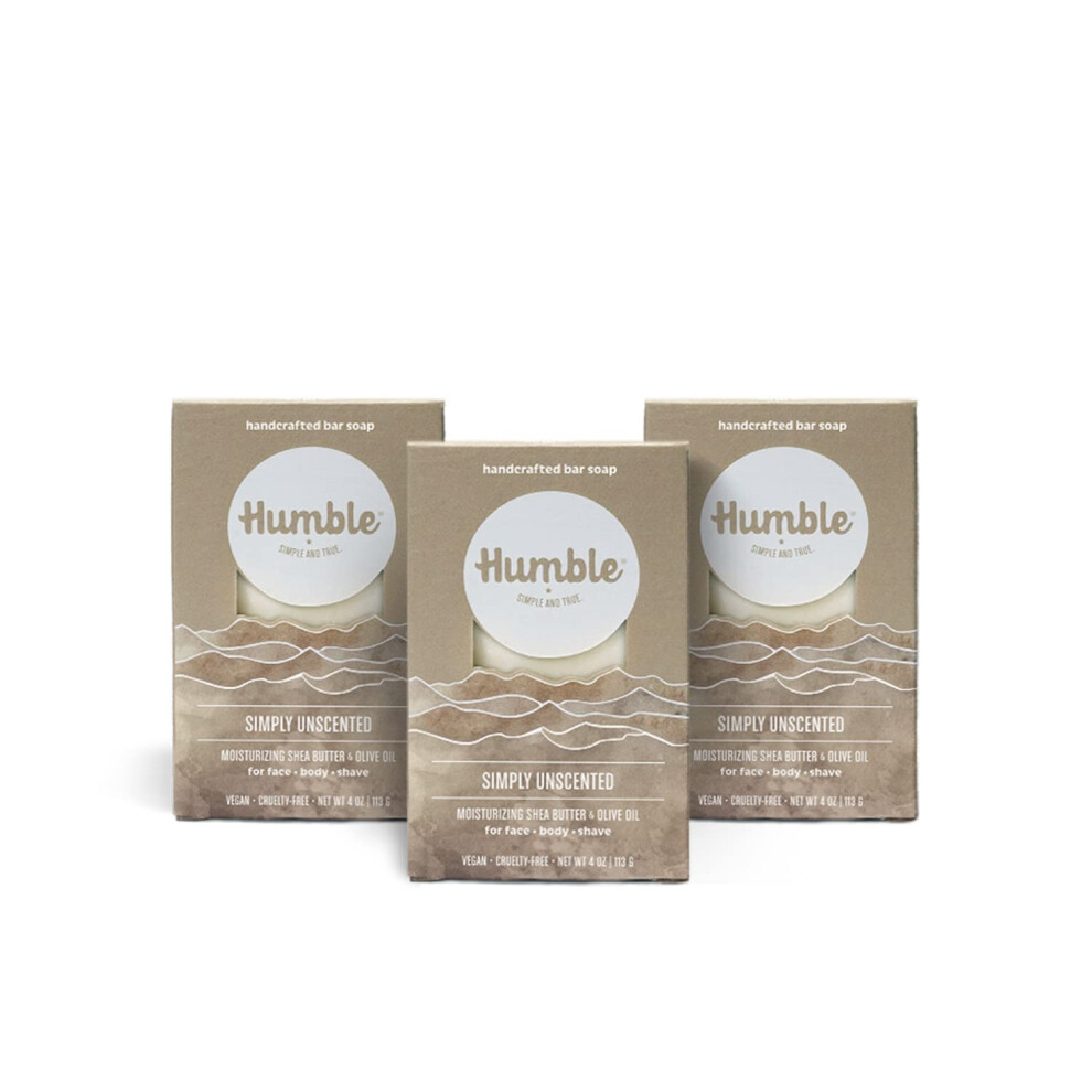 Humble Simple And Tr Humble Brands Handcrafted Bar Soap Organic Cold Processed Soap Bars Moisturizing Face & Body Cleanser - Simply Unscented - 3 Pack
