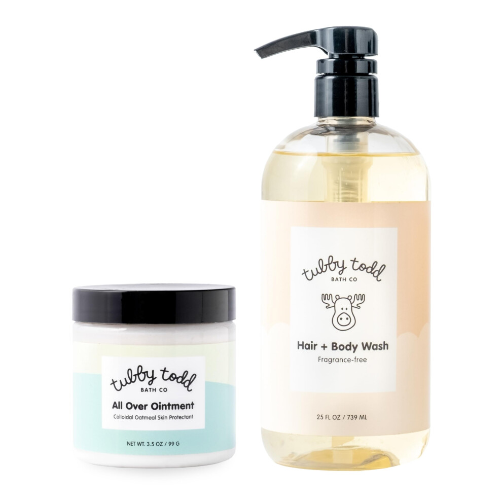Tubby Todd's Baby Body Wash & All Over Ointment Eczema Set - Gentle Hypoallergenic Skincare For Newborns & Toddlers - 25Oz Fragrance-Free Tubby Todd