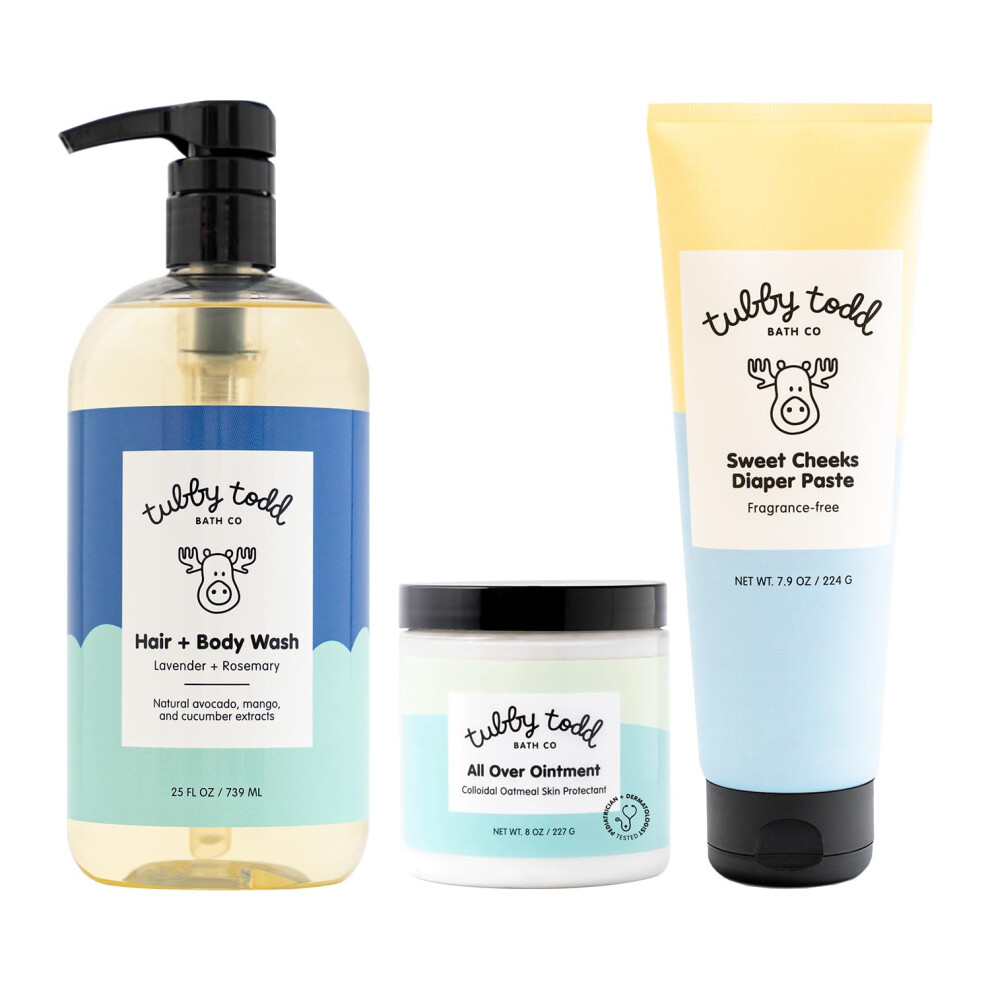 Baby Bundle Newborn Skin Care Set - Hypoallergenic Hair + Body Wash All Over Ointment With Colloidal Oatmeal Sweet Cheeks Diaper Pas Tubby Todd